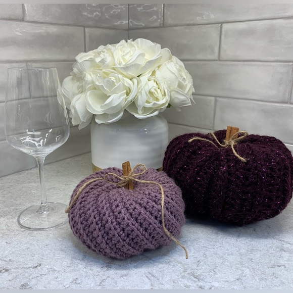 Purple Glitter Handmade Crochet Pumpkin (Large) - Picture 3 of 5